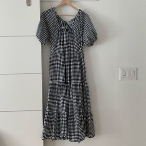 Mango Puff-Sleeve Gingham Dress